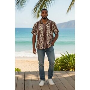 Vintage Hilo‎ Hattie Hawaiian Original Shirt Brown Mens